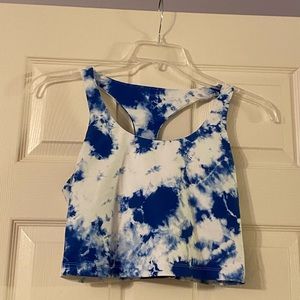 Aqua blue tie dye gym top with built in sports bra